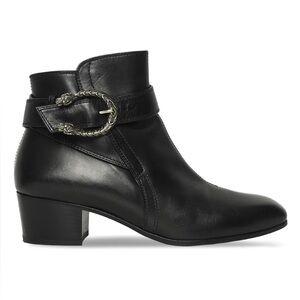 GUCCI Dionysus Elizabeth Ankle Boot Black Leather Snake Hardware Size 37.5